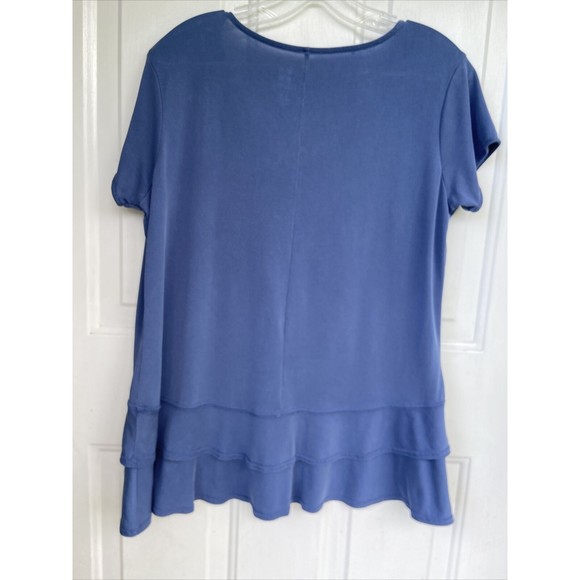 Green Tea Asymmetrical Blue Top Ruffle Tiered Small Oversized Stretch - Picture 9 of 10